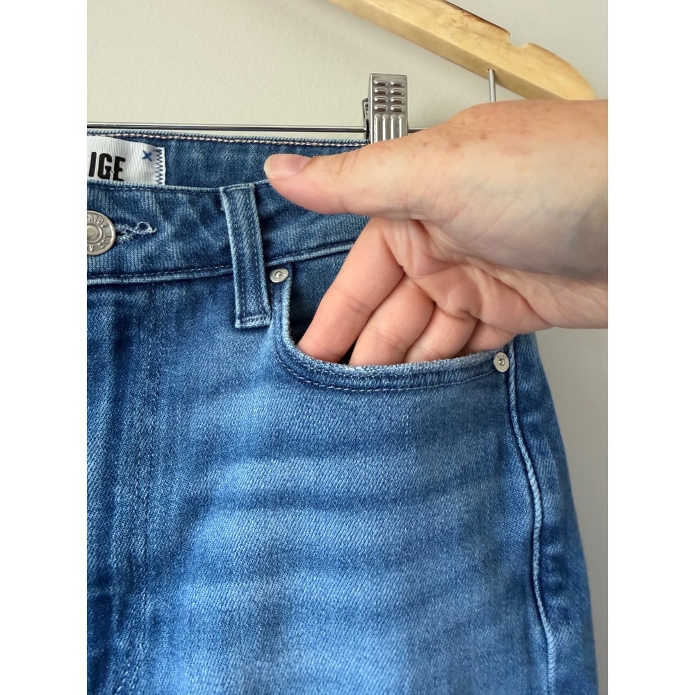 PAIGE Claudine High Rise Ankle Flare Jeans Medium Blue Raw Hem Size 29 - Picture 4 of 13
